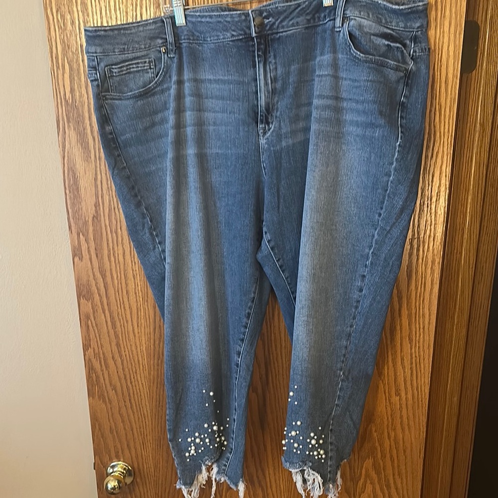 Lane Bryant Blue Cropped Jeans with Distressed Hem